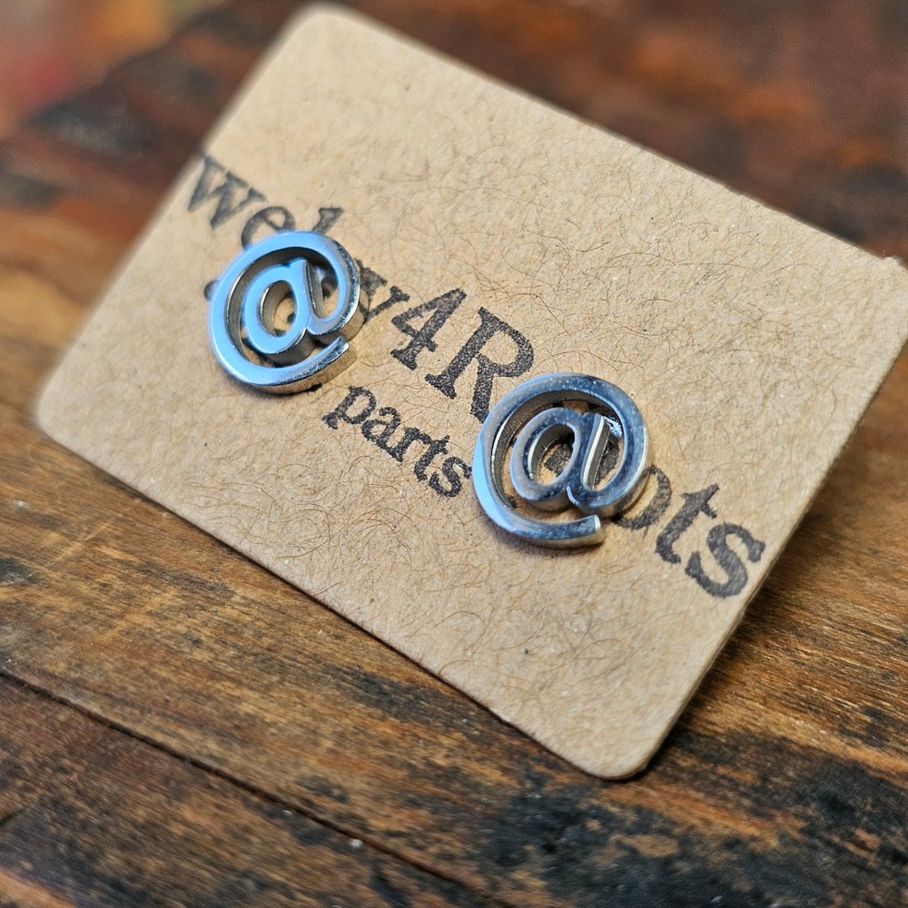 At Symbol Stainless Steel Stud Earrings Women OS Silver Tech Geek Cybercore